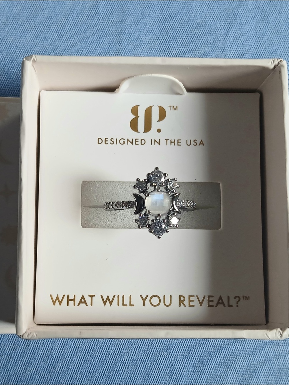 Bomb Party Moonstone Halo Ring in Silver